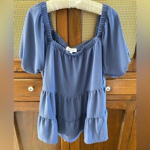 Gilli Squared Neck Top Blue 1X Excellent Used Condition. Non Smoking home.